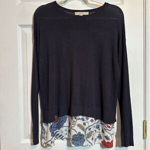 LOFT Women's Blue Floral Sweater Blouse Size S